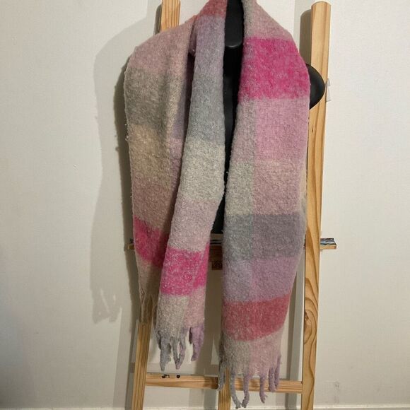 No Brand Accessories - Soft Checked Tassel scarf pink one size